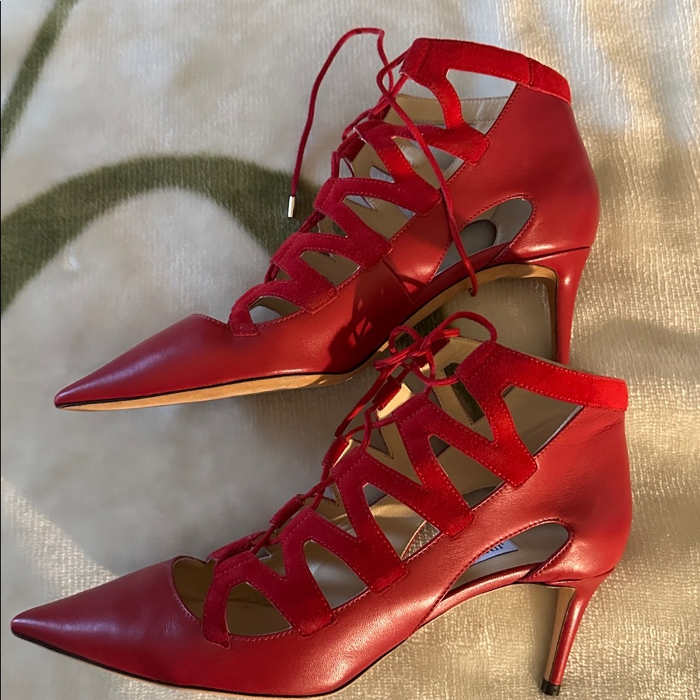 Jimmy Choo Red Lace-Up Pointed-Toe Women's Heels